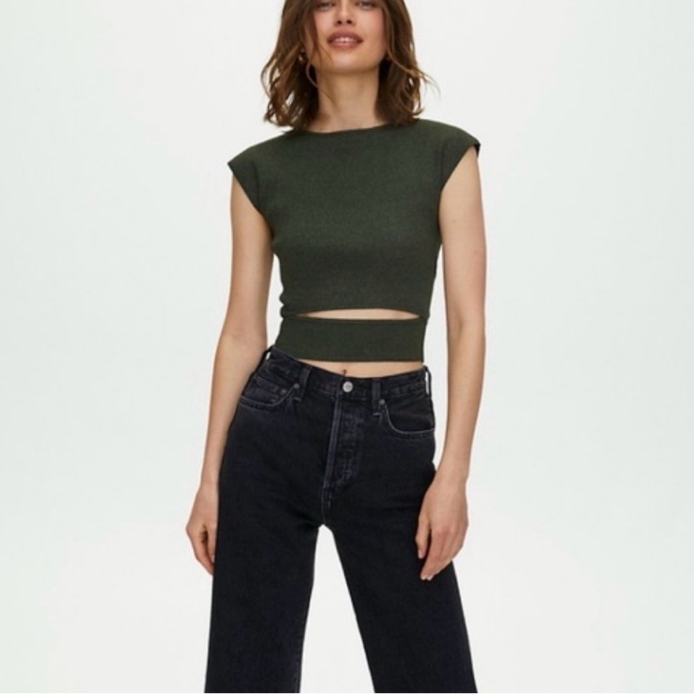 Aritzia Wilfred Cutout Knit Top in Light Brown Size XS